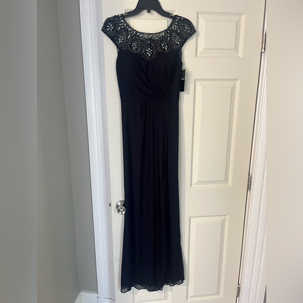 Navy Floor Length Beaded Gown Nwt